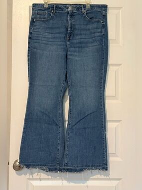 LOFT Blue Flare Jeans with frayed hem